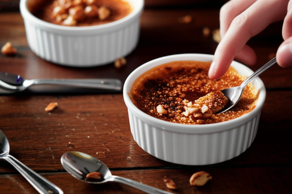 Crème Brûlée de Doce de Leite com crocante de castanha-do-pará, sobremesa gourmet e fácil.