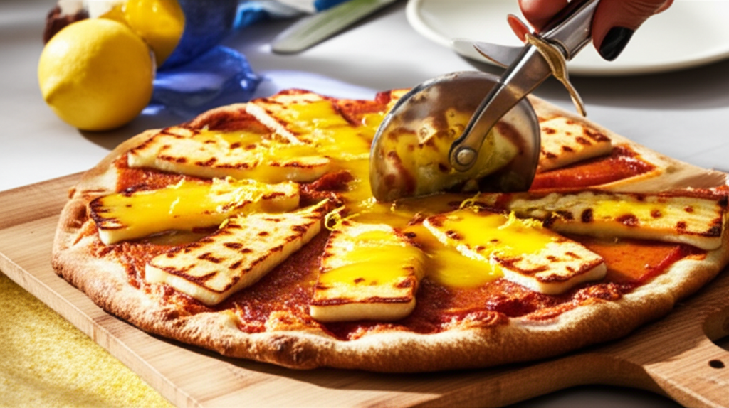 Pizza doce de goiaba com queijo coalho grelhado e calda cítrica de limão siciliano, sobremesa fácil.