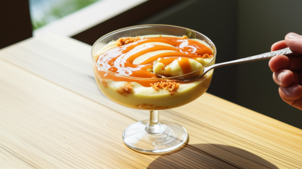 Semifreddo de castanha-de-caju, geleia de cupuaçu e crumble de coco queimado, sobremesa fácil.